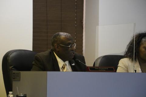 Lake City Manager Don Rosenthal speaks during Monday’s meeting after earlier having to be restrained from confronting Sylvester Warren. (MORGAN MCMULLEN/Lake City Reporter)