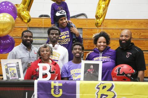 Lafayette receiver Jordan Murphy signed his letter of intent to play football at Benedict college on Friday surrounded by family and friends. (MORGAN MCMULLEN/Lake City Reporter)