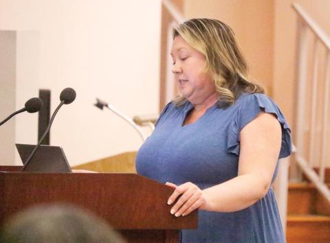 Pinemount Elementary School Principal April Bolkosky told the Columbia County School Board on Tuesday night that the school looks to bring new students in from Five Points as part of the rezoning and become one family. (JAMIE WACHTER/Lake City Reporter)