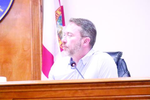 Rep. Jason Shoaf, listening during the Suwannee County legislative delegation hearing last month, said the bill that addresses hurricane damage is ‘much needed’ in North Florida. (FILE)