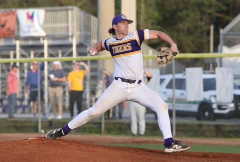 Columbia pitcher Ayden Phillips pitches against Buchholz on March 14. (BRENT KUYKENDALL/Lake City Reporter)