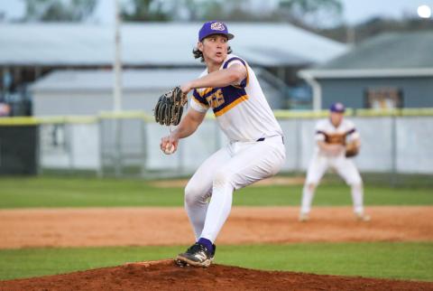 Columbia pitcher Ayden Phillips winds up to pitch against Buchholz on March 14. (BRENT KUYKENDALL/Lake City Reporter)