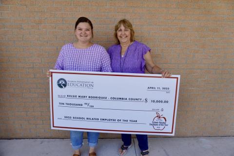 Kelsie Rodriguez, the pre-kindergarten paraprofessional at Summers Elementary, was named the state’s School-Related Employee of the Year on Thursday, the first Columbia County School District employee to win the prestigious honor. Rodriguez (left) is pictured with Summers VPK teacher Karen McDonald. (COURTESY)