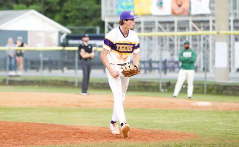 Columbia pitcher Bynton Edge celebrates after finishing off a 3-1 win over Flagler Palm Coast with a strikeout on Friday. (BRENT KUYKENDALL/Lake City Reporter)
