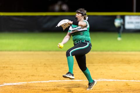 Suwannee pitcher Gracie Watley winds up to pitch against Lafayette on March 20. (JACK HOWDESHELL/Lake City Reporter)