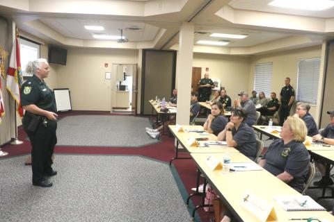 Columbia County Chief Deputy Katina Dicks (left) answers a question from a participant during the inaugural Citizen’s Academy. (FILE)