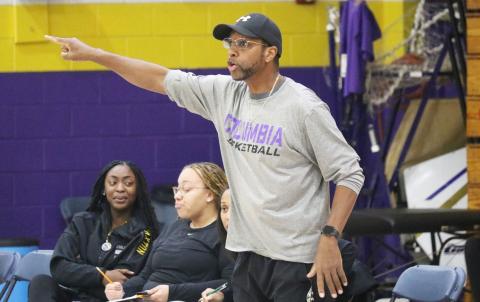 Columbia coach Anthony Perry calls out a play to his team during a game against St. Augustine on Dec. 21, 2023. Perry resigned as the Tigers coach Monday following eight-plus seasons at the helm. (FILE)