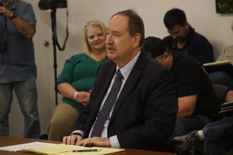 Former Lake City Manager Joe Helfenberger answers a question during Tuesday’s North Florida Water Utilities Authority meeting. (JAMIE WACHTER/Lake City Reporter)