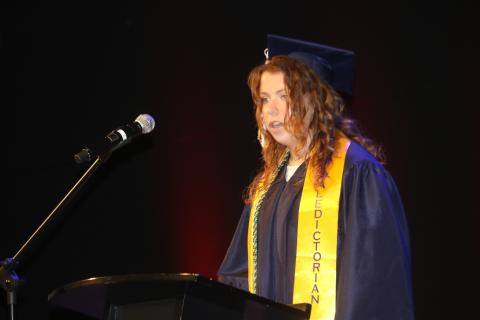 Campbell Chadwick, Belmont’s valedictorian, talks about ‘nostalgia’ in her address during the school’s commencement ceremony. (TONY BRITT/Lake City Reporter)