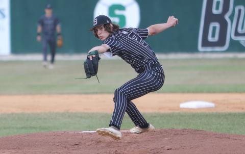 Suwannee pitcher Colton Rogers winds up to pitch against Baldwin during Game 2 of the Region 1-3A quarterfinals on April 22. (PAUL BUCHANAN/Lake City Reporter)