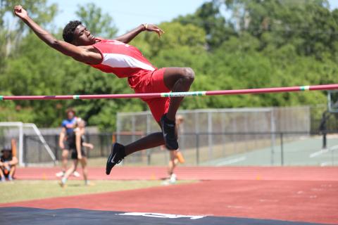 Lafayette’s Jordan Murphy competes in the high jump at the District 5-1A meet on April 19. (PAUL BUCHANAN/Lake City Reporter)