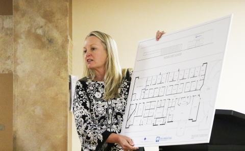 Palms Medical Group CEO Anita Rembert talks to the Lake Shore Hospital Authority board Monday about the floor plans for the Palms clinic on the Lake Shore campus. The facility would include 15 exam rooms and a pharmacy would be added in the second year it is open. (MORGAN MCMULLEN/Lake City Reporter)