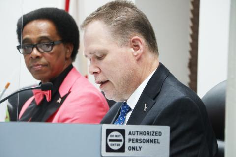 Lake City Attorney Clay Martin speaks during Monday’s Lake City Council meeting. (MORGAN MCMULLEN/Lake City Reporter)