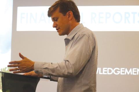 Columbia County Legislative and Intergovernmental Affairs Coordinator Staz Guntek speaks during Wednesday’s TDC meeting. (JAMIE WACHTER/Lake City Reporter)