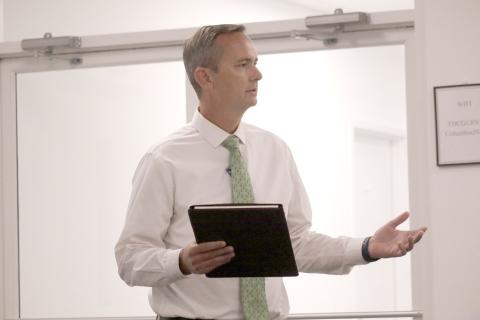 Columbia County Clerk of Court Jay Swisher, talking to the North Florida Water Utilities Authority board last year, is looking for the group to begin handling its own finances by this fall. (FILE)