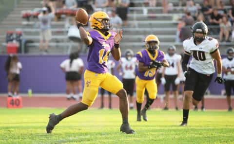 Columbia quarterback Xavier Collins throws a pass against Fort White during the teams’ spring game on May 17. (BRENT KUYKENDALL/Lake City Reporter)