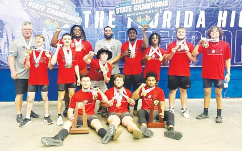 Fort White's boys weightlifting team won the Class 1A state titles in traditional and Olympic. (FILE)