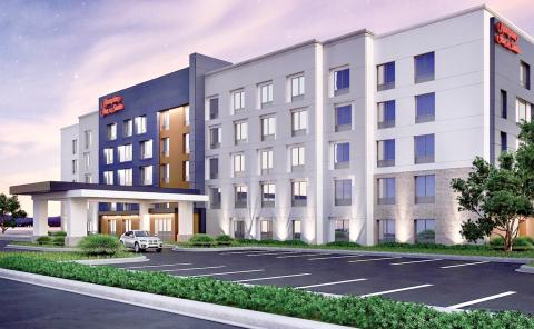 An artist’s rendering of the new five-story, 123-room Hampton Inn & Suites that is planned for the U.S. Highway 129 and Interstate 10 interchange on the north side of Live Oak. Construction will begin on the hotel in November. (COURTESY)