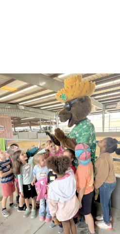 Bellamy Beaver gives high-five’s to a group of excited children. Bellamy’s Big Field Day with Columbia County students and the Columbia County Sports Commission is set for February. (COURTESY COLUMBIA COUNTY 4-H)