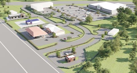 A rendering of the Cornerstone Crossing at 47 project at the Interstate 75 and State Road 47 interchange shows plans for a Publix grocery store as well as a convenience store, McDonald’s, Zaxby’s and Ellianos Coffee. (COURTESY)