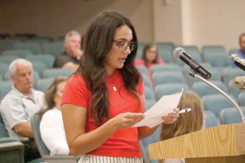 Taylor Tillotson requested the County Commission look into a low-cost spay and neuter program to help stop the overpopulation problem. (JAMIE WACHTER/Lake City Reporter)