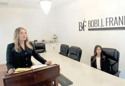 Miss United States Lindsey Langston (right) sits by as Bobi Frank, her attorney, speaks during Monday’s Third Judicial Circuit hearing over Zoom. (COURTESY)