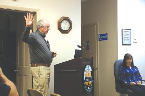 North Florida Professional Services President Greg Bailey speaks during Thursday’s meeting in Fort White. (MORGAN MCMULLEN/Lake City Reporter)