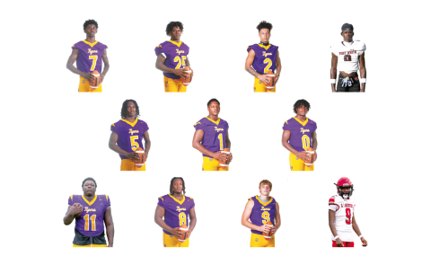 TOP ROW: CHS WR Kyren Caldwell, CHS RB Jerome Horne, CHS DB Julian De La Cruz and FWHS DB/ATH Jayden Jackson; MIDDLE ROW: CHS DB Tacori Allen, CHS LB Kameron Mills and CHS DB Von Lane; BOTTOM ROW: CHS DL Jaden McCray, CHS DL Kyten Davis and LHS QB/DB Tywan Williamson. (CHS portraits by JEN CHASTEEN; FWHS portrait by MORGAN MCMULLEN; LHS portrait by JACK HOWDESHELL)