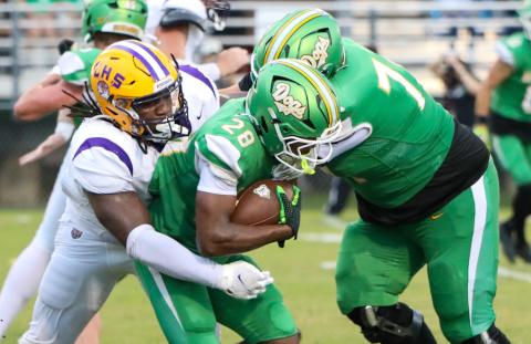 Columbia defensive tackle Jaylen Underwood tackles Suwannee running back Lou Jack Smith last Friday. (BRENT KUYKENDALL/Lake City Reporter)