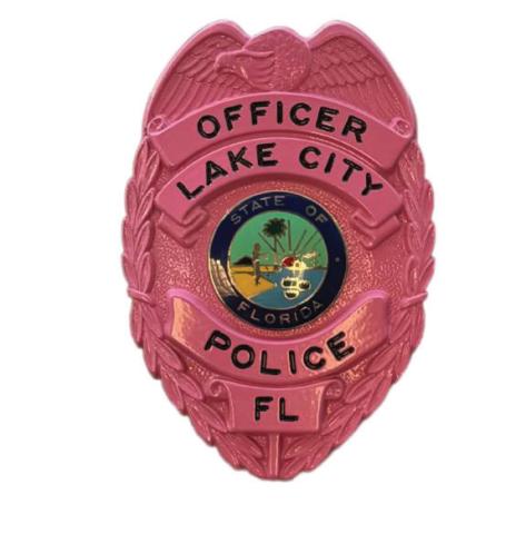 Pink badges will be worn by Lake City Police during October for Breast Cancer Awareness Month. (COURTESY)