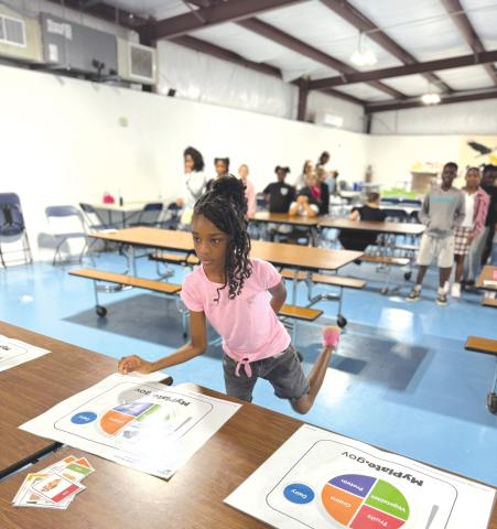 Niblack Elementary students participated in a Food Group Relay in which students such as Julianna Thomas, practiced sorting foods into the correct groups. (COURTESY)