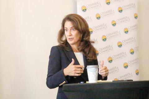 State Sen. Jennifer Bradley said any property tax reform the state implements will have to have no negative impacts on rural, fiscally constrained counties like Columbia County. Bradley spoke at a Lake City-Columbia County Chamber of Commerce Coffee and Commerce event Wednesday morning. (JAMIE WACHTER/Lake City Reporter)