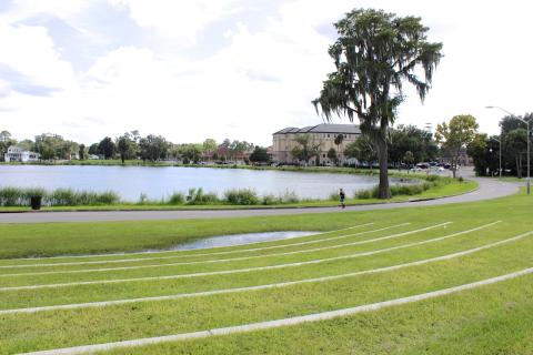 The City of Lake City is seeking a waiver for additional Community Development Block Grant funding to complete the Wilson Park amphitheater project on Lake DeSoto. The amphitheater seating is pictured facing the lake. (FILE)
