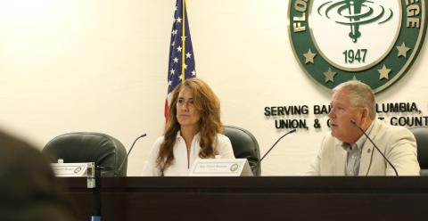 Sen. Jennifer Bradley and Rep. Chuck Brannan listen during a previous legislative delegation meeting at Florida Gateway College. This year’s Columbia County meeting is scheduled for Tuesday at FGC. (FILE)