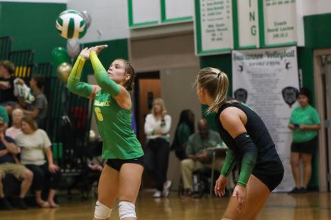 Suwannee DS Alivia Buda defends a shot against Columbia on Oct. 9. (BRENT KUYKENDALL/Lake City Reporter)