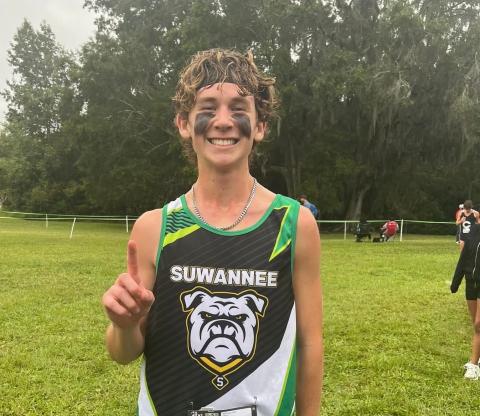Logan Haley set a new Suwannee boys record with a time of 15:59 at the New World Fall Spectacular on Saturday. (COURTESY)