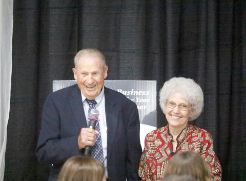 Edward and JoAnne Howell were all smiles after North Florida Printing was named the Suwannee County Chamber’s Small Business of the Year at the annual dinner last Thursday at the Suwannee County Coliseum. (JAMIE WACHTER/Lake City Reporter)