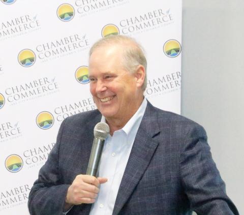 TONY BRITT/Lake City Reporter Florida Agriculture Commissioner Wilton Simpson smiles as he speaks Wednesday during a Lake City-Columbia County Chamber of Commerce Coffee and Commerce event. (JAMIE WACHTER/Lake City Reporter)