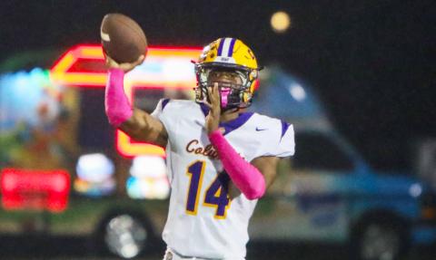 Columbia quarterback Xavier Collins throws a pass against Ridgeview on Oct. 10. (BRENT KUYKENDALL/Lake City Reporter)