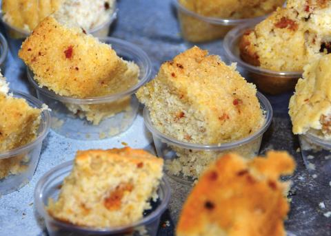 Cornbread samples are waiting to be tasted from the cornbread competition at a previous year’s Wellborn Cornbread Festival. This year’s festival is Saturday. (FILE)