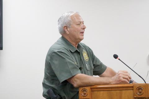 Sheriff Sam St. John answers questions Tuesday about the findings regarding his office that were identified in the audit by Powell and Jones. (JAMIE WACHTER/Lake City Reporter)