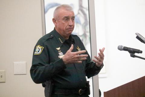 Columbia County Sheriff Wallace Kitchings talks about the need to renovate the Columbia County Detention Facility during Tuesday’s legislative delegation meeting. (JAMIE WACHTER/Lake City Reporter)