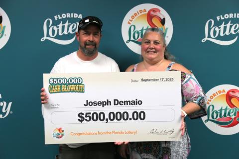 Lake City’s Joseph Demaio won $500,000 in the Cash Blowout scratch-off game from the Florida Lottery last month. (COURTESY FLORIDA LOTTERY)