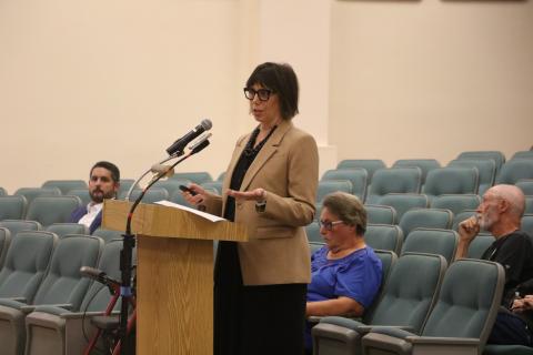Heather Encinosa of the firm Nabors, Giblin & Nickerson explained the ins and outs of MSTUs to the Columbia County Board of County Commissioners Thursday. (MORGAN MCMULLEN/Lake City Reporter)