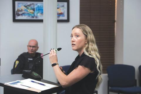 Lauren Rushing, a project manager with NUE Urban Concepts, gives a presentation to the Lake City Council at Monday’s meeting. (MORGAN MCMULLEN/Lake City Reporter)