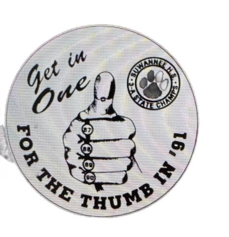 Suwannee High was trying to ‘Get in One for the thumb in 91’ in 1991 after winning the previous four Class 3A state titles. That run also brought ESPN to town in 1991 to document the program’s success. (COURTESY SUWANNEE DEMOCRAT)