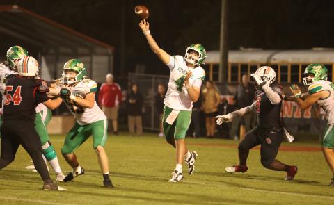Suwannee quarterback Thomas Sikes throws a pass against Baker County last Friday. (PAUL BUCHANAN/Lake City Reporter)