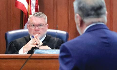 Third Judicial Circuit Court Judge Fred Koberlein listens to an attorney during a September hearing in the Cory Mills-Lindsey Langston case. (JOE BURBANK/Orlando Sentinel)