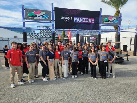 A highlight of the FBLA State Leadership Conference in Daytona Beach for the Lafayette High chapter was the visit to the Daytona International Speedway where the students got to hear a keynote address from NASCAR President Steve O’Donnell. (COURTESY)