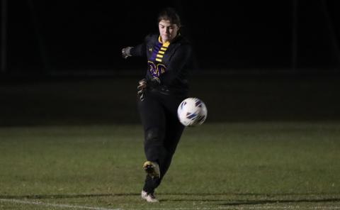 Columbia goalkeeper Sadie Sparks kicks the ball away during a match against Wakulla last season. (BRENT KUYKENDALL/Lake City Reporter)